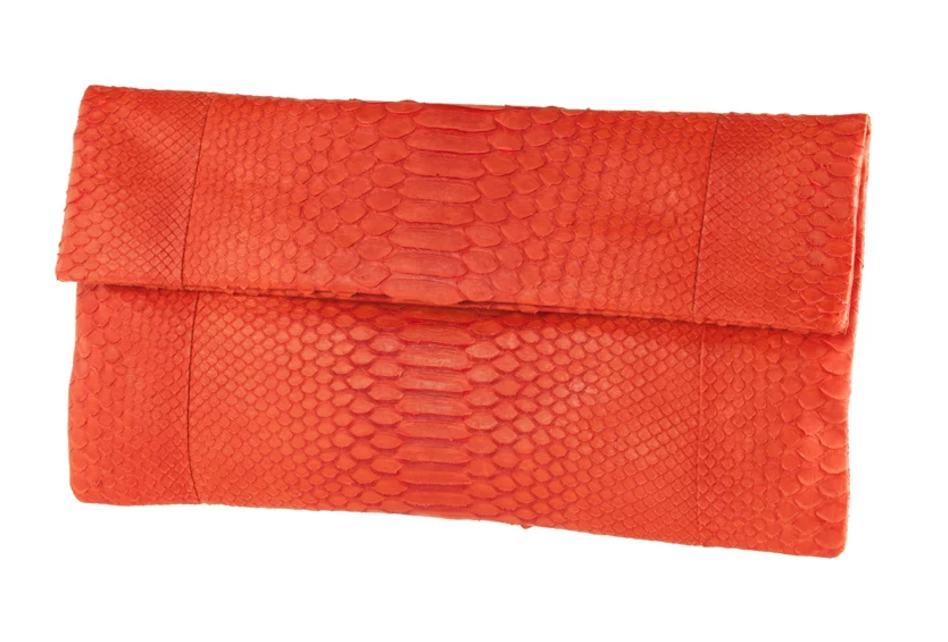 Coral Python Skin Clutch