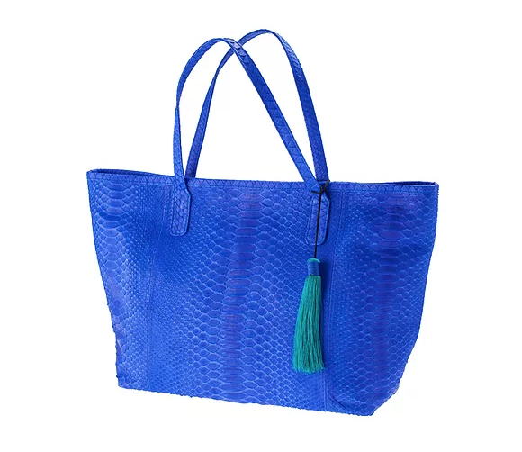 Bright Blue Python Skin Tote Bag