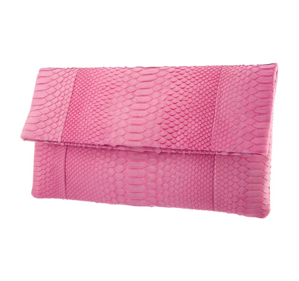 Rose Pink Python Skin Clutch